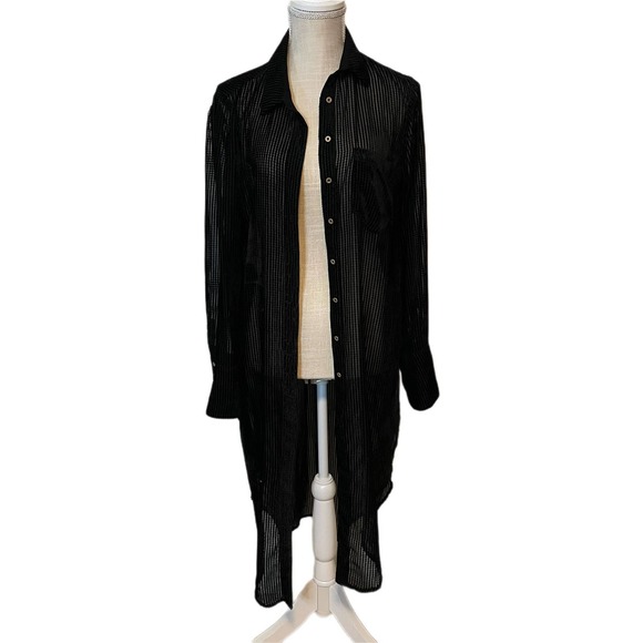Anthropologie Akemi + Kin Black Sheer Long Sleeve Button-Down Tunic Size M - Picture 2 of 7